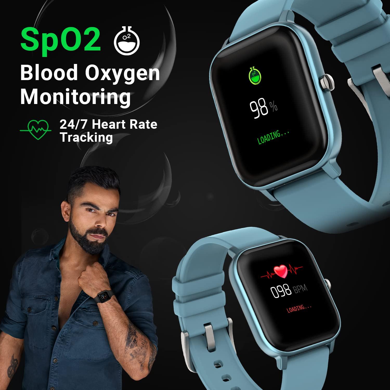 fire boltt spo2 1 4 inch 400 nits peak brightness 8 days battery heart rate ipx7 with blood oxygen fitness sports and sleep tracking blue onbeli 3